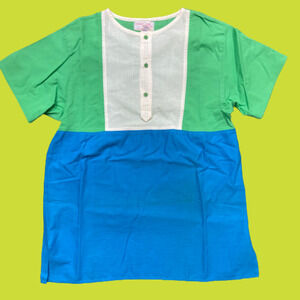 Central Park South Vintage 60's Color Block Green Blue Women's Blouse Size M